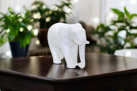 White Marble Elephant Idols: Handcrafted Artistry for Elegant Home Décor