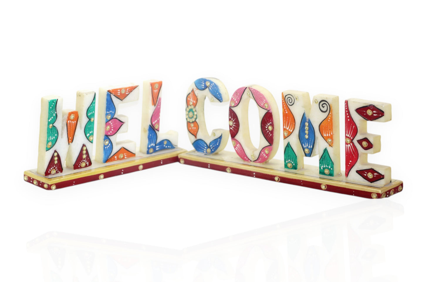 White marble hand painted and hand crafted welcome plate