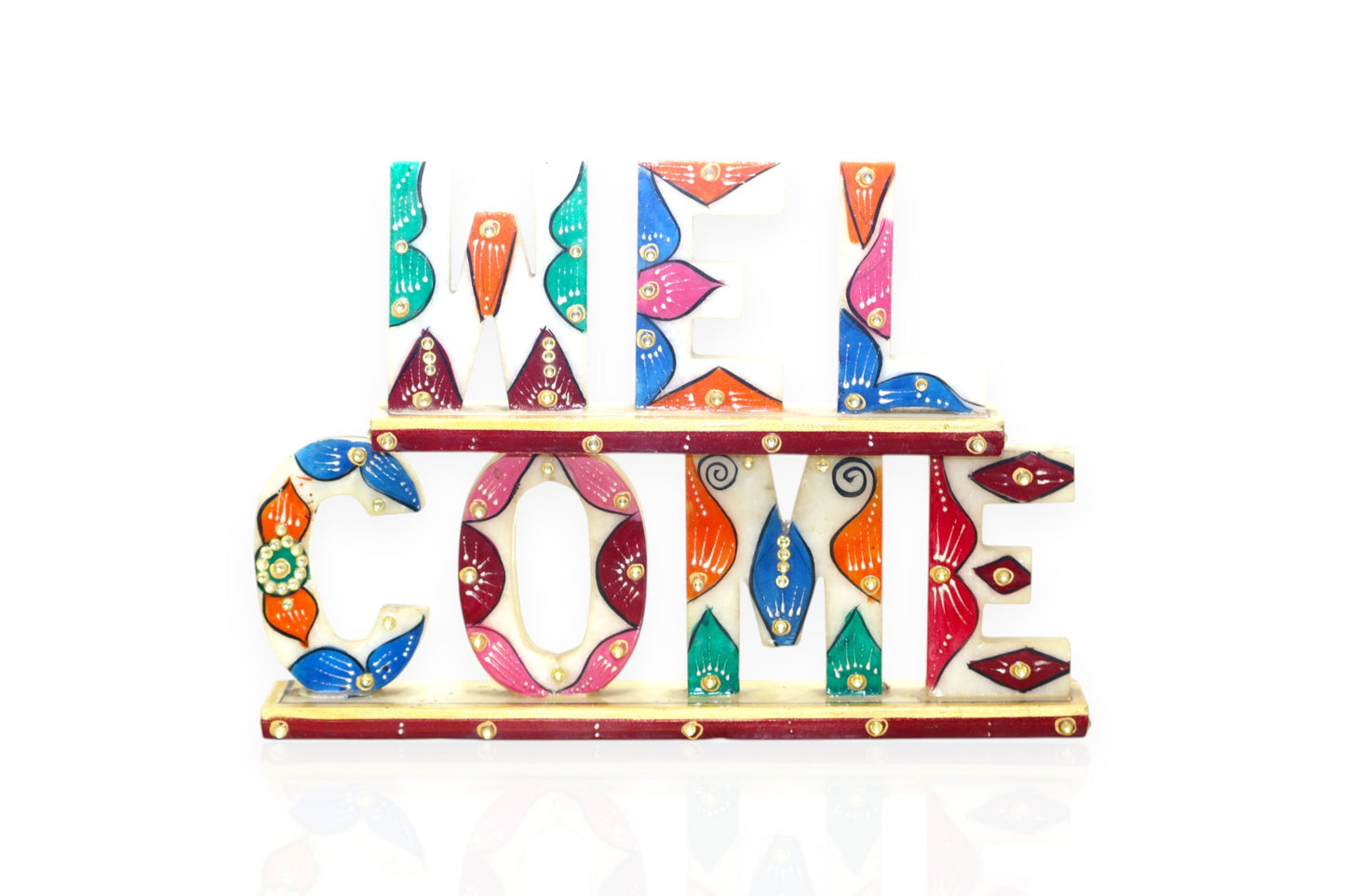 White marble hand painted and hand crafted welcome plate