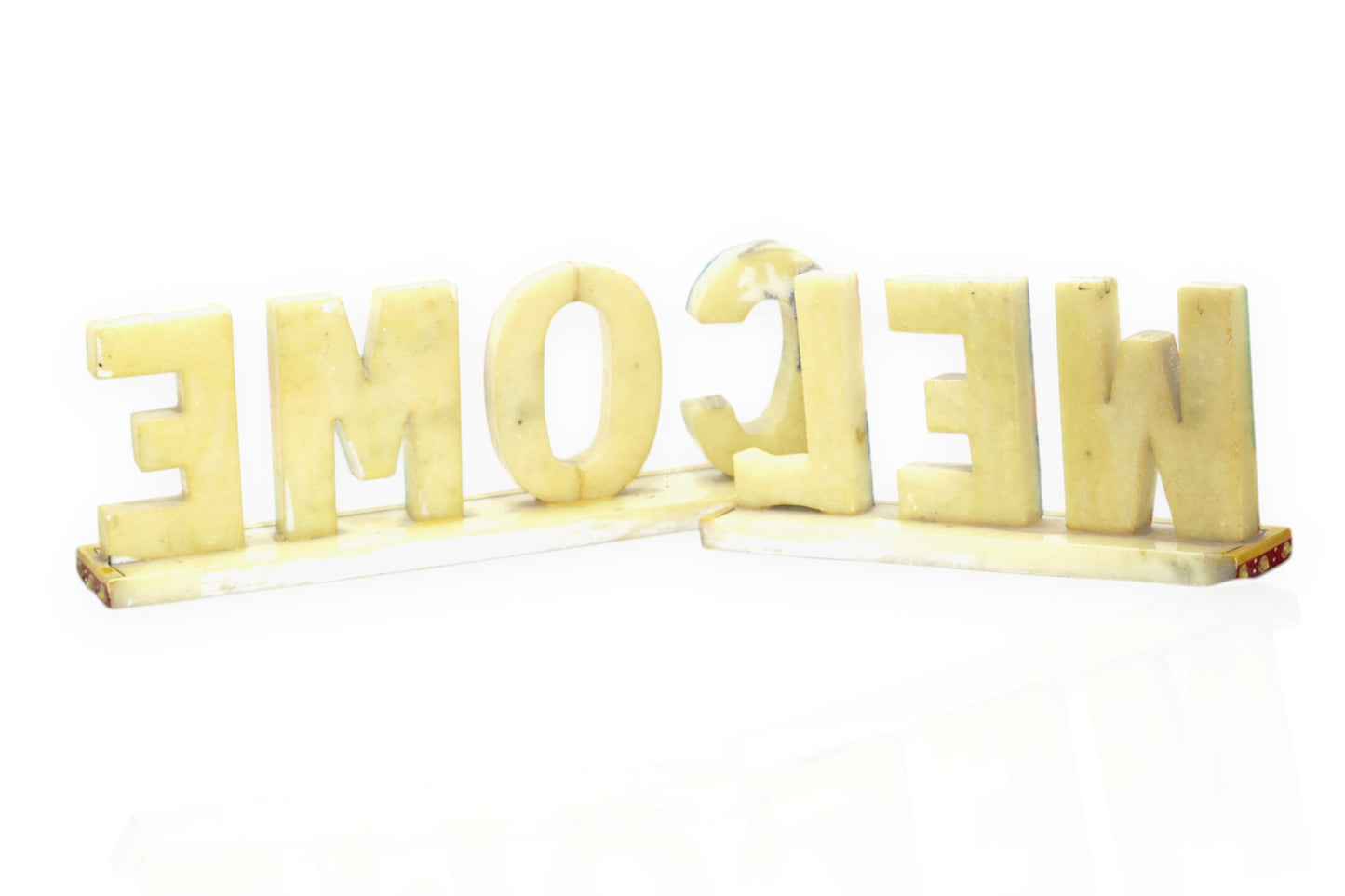 White marble hand painted and hand crafted welcome plate