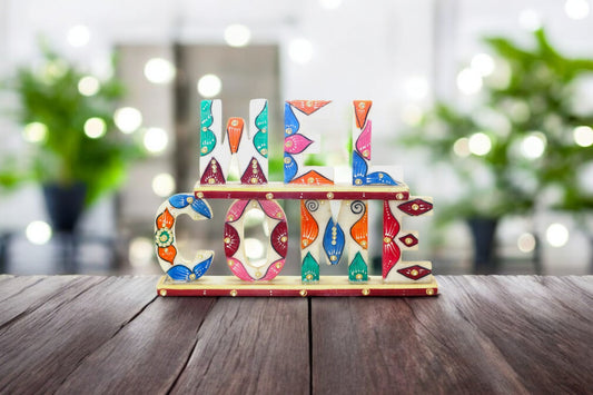 White marble hand painted and hand crafted welcome plate